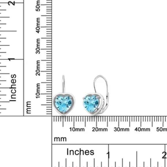925 Sterling Silver with 3.00 Cttw 7MM Swiss Blue Topaz Heart Leverback Earrings